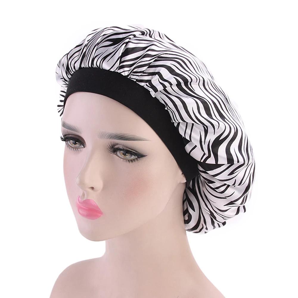 Hair Satin Bonnet For Sleeping Shower Cap Silk Bonnet Bonnet Femme Women Night Sleep Cap Head Cover Wide Elastic Band