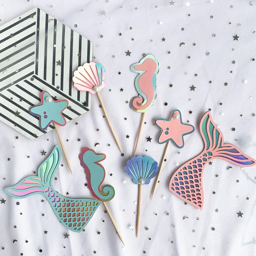 Colorful Paper Cake  Topper  Set Beautiful Practical Ocean Style Baking Cake Decoration Card Multipurpose Dessert Ornaments