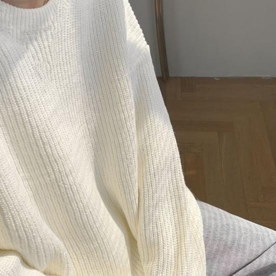 Podzimní Jarní Svetr Kulatý Výstřih Volný Jednobarevný Dlouhý Rukáv Pletený Pulovr Pružný Ležérní Denní Nošení