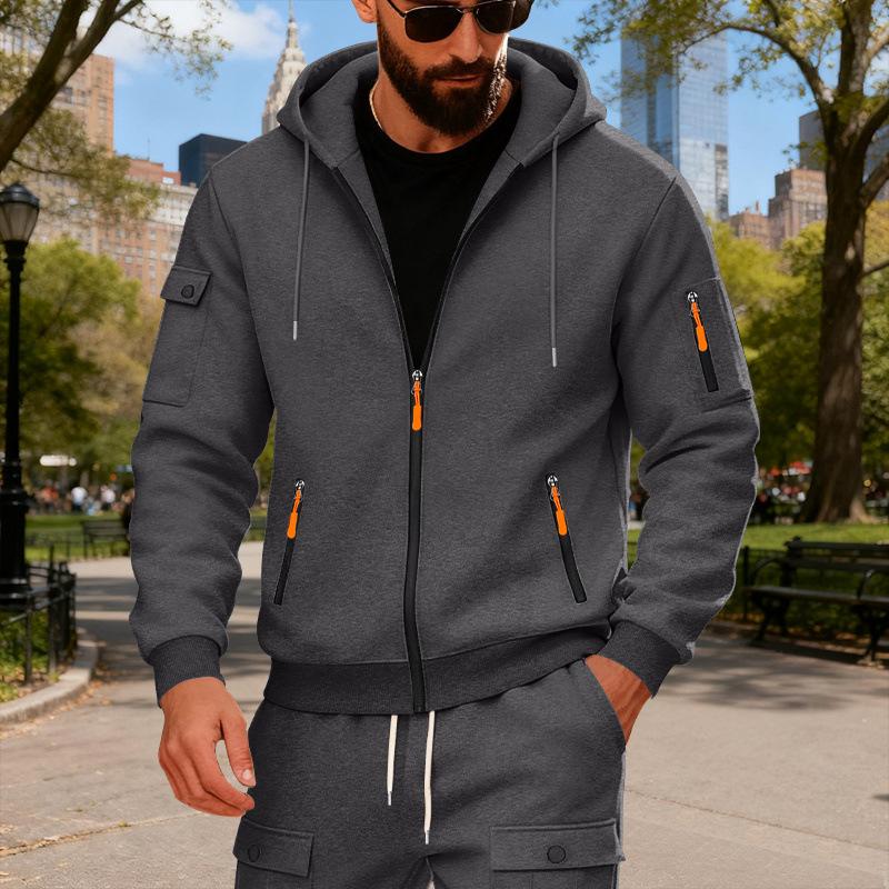 Men S Loose Zip Up Hooded Sweatshirt With Arm Pockets