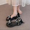 SyfIyno Sommer Neue Perlen Schleife Sandalen Damen Ein Riemen, Offene Zehen, Dicke Sohle Mode Römische Damen Sandalen