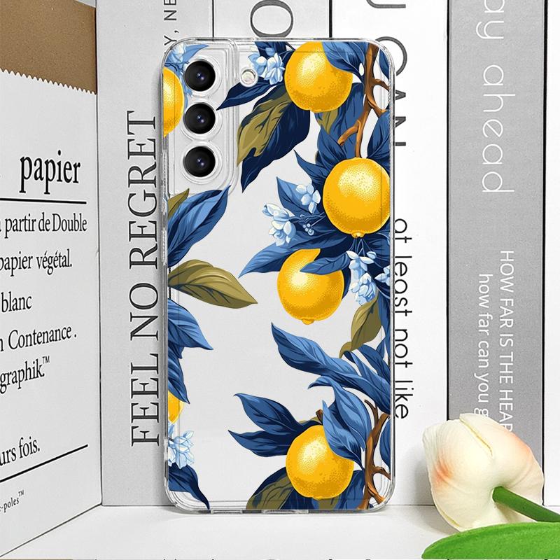 Blue Leaf Yellow Lemon Fresh Printed Clear Phone Case for Samsung Galaxy S26 S25 Ultra S24 S23 S22 Plus S21 FE S20 5G Soft Cover