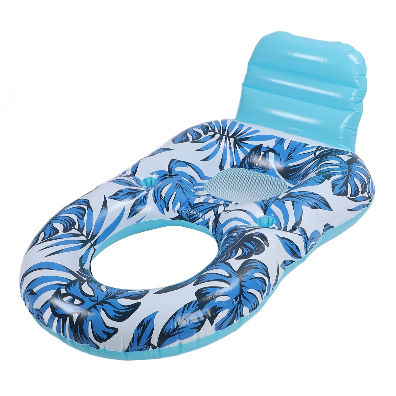 

Inflatable Adult Pool Lounger Float with Drink Holder PVC Tanning Pool Float with Backrest Footrest Blow Up Summer Beach Float