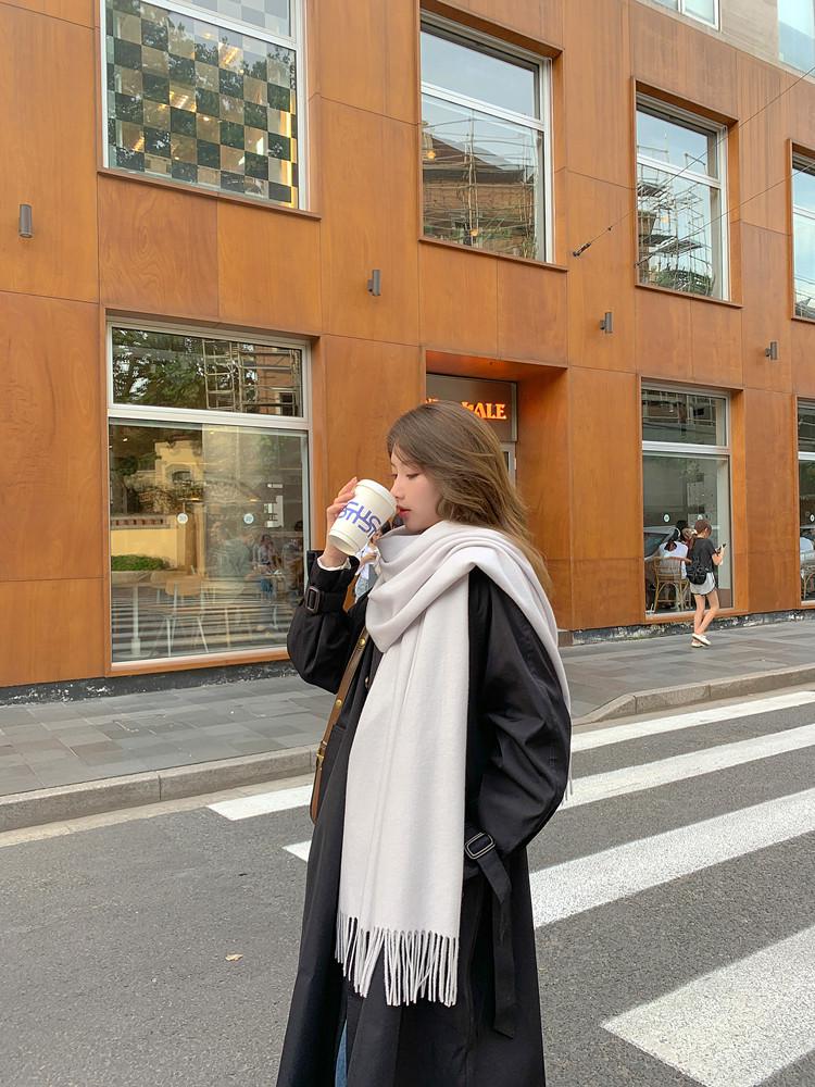 Women's Thickened Cashmere Wool Scarf - Versatile Autumn/Winter Shawl, Korean Style, White