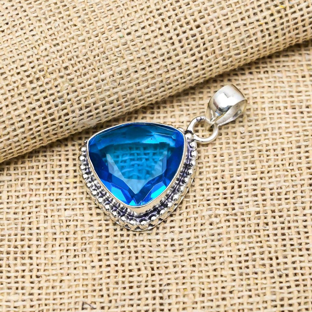 Blue Topaz Gemstone Handmade 925 Sterling Silver Jewelry Pendant For Wedding Gift