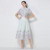 New short-sleeved fashion and thin embroidery printed long dress