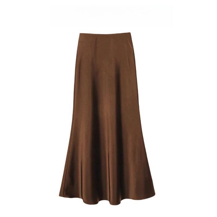 High-Waisted Slimming Satin Bodycon Mermaid Midi Skirt 2025 Spring/Summer Collection Large