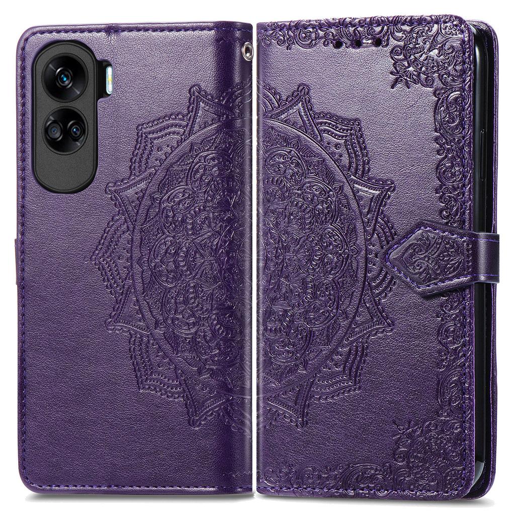 For Honor 90 Lite 5G Case Embossed Mandala Leather Phone Cover Magnetic Flip Wallet