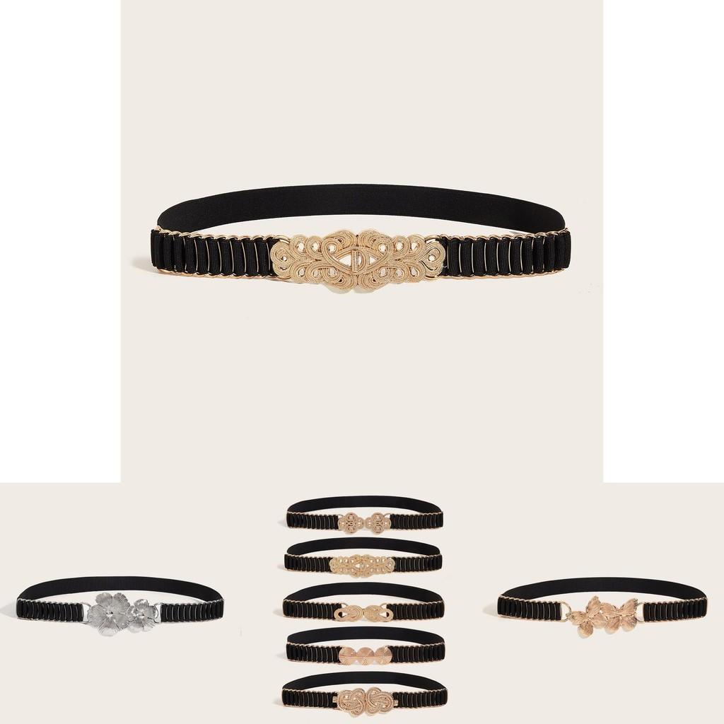Slim Metal Waist Belt For Women With Adjustable Elastic Design For Dress Enhancement