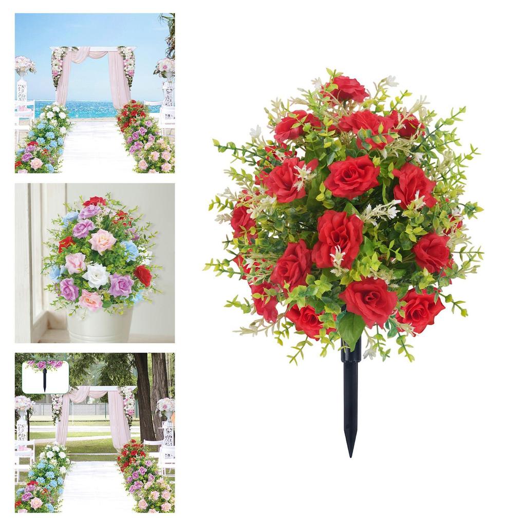 Artificial Rose Flower Memorial Bouquet with Ground Spikes Garden Decor Floral Picks Faux Flower for Outdoor Backyard Pathway