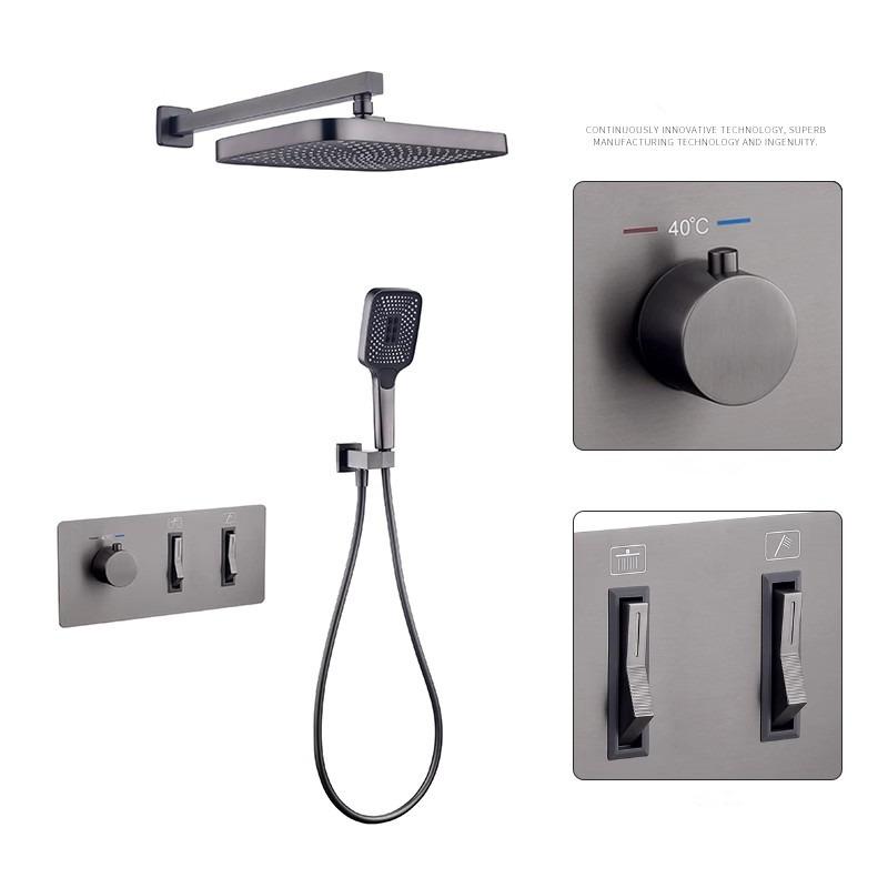 Brushed Gold Thermostatic Bathroom Shower Faucet In Wall Bath and Shower Faucet Set Gray Bathroom Mixer Bath and Rainfall Shower