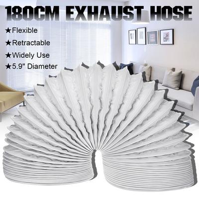 Universal Portable Air Conditioner Exhaust Hose Tube Window Pipe Interface Aluminum Foil 5.9"x71"  White+Silver