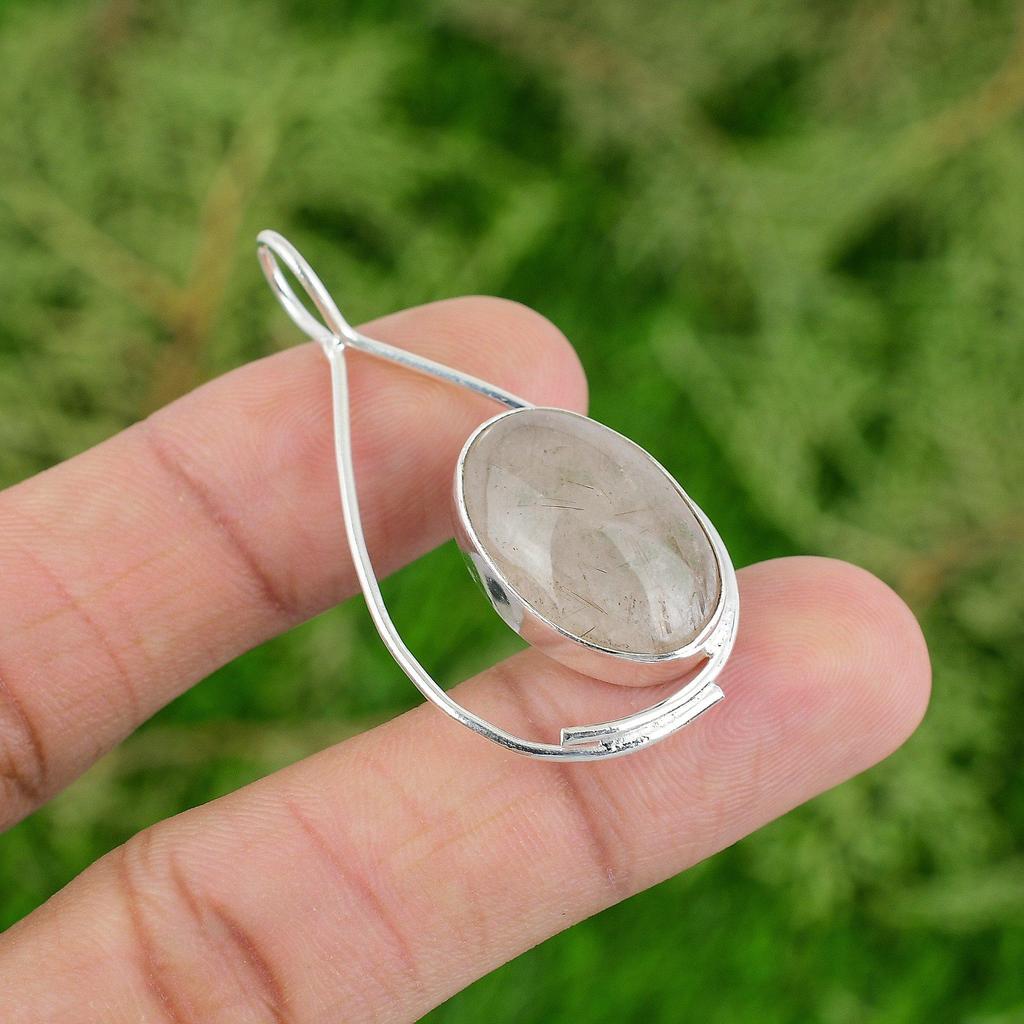 Daughters Day Deal Oval Golden Rutile Stone 925 Silver Bezel New Pendant Jewelry