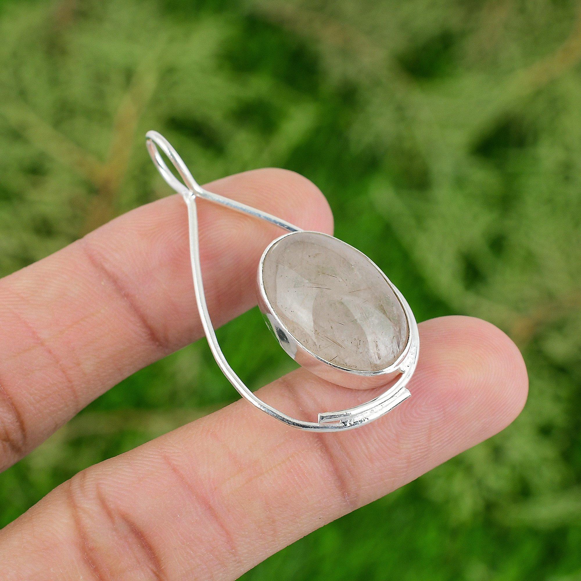 

Daughters Day Deal Oval Golden Rutile Stone 925 Silver Bezel New Pendant Jewelry