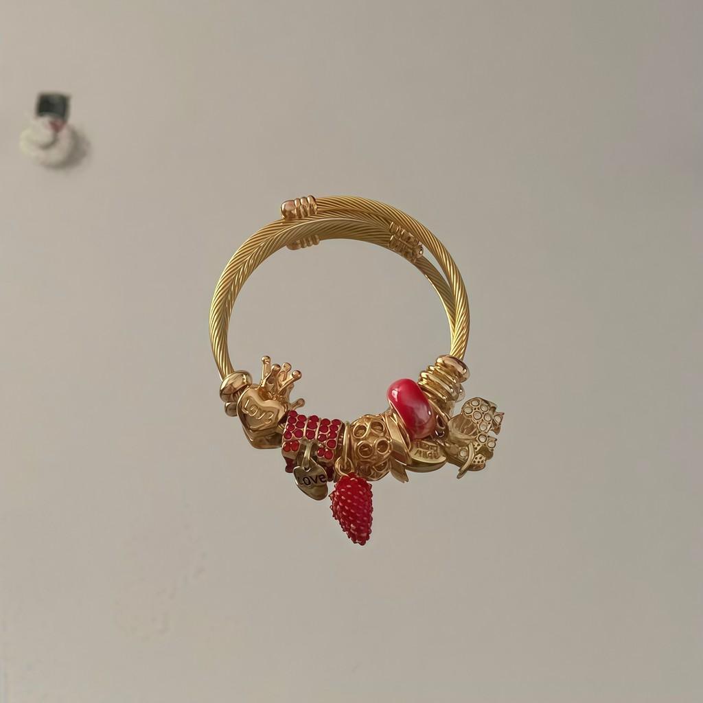 Braccialetto in Acciaio Inossidabile Elefante Fragola con Zirconia Cubica Per Regalo e Uso Quotidiano