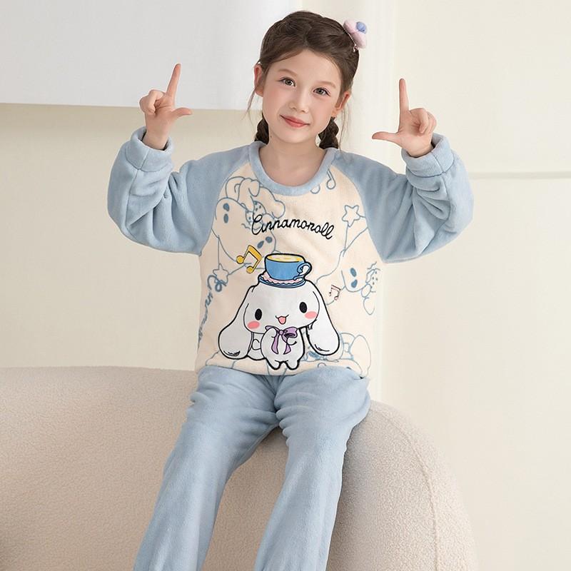Girls Flannel Pajama Set Cartoon Print Long Sleeve Sleepwear Kids 8 Years Winter Home Outfit