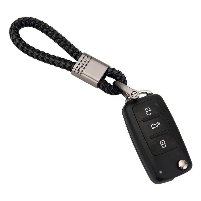 Textured Leather Rope and Gunmetal Keychain with Horseshoe Buckle