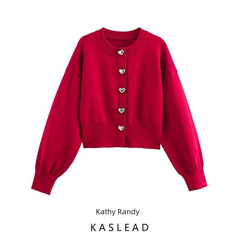 Kaslead New Women clothes Western Style Fashion Heart Button Puffy Long sleeve Knitted Outerwear 5536032