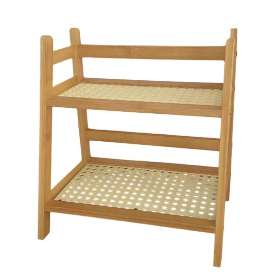 2-Tier Storage Shelf Rustic Wooden Desktop Stand Display Rack Trapezoidal Storage Organizer