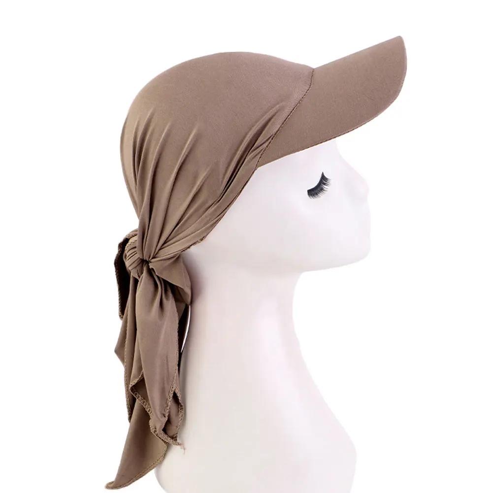 Women Ethnic Style Classic Solid Color Turban Hat Curved Brim Adjustable Baseball Cap Breathable Sunscreen Headscarf Hat