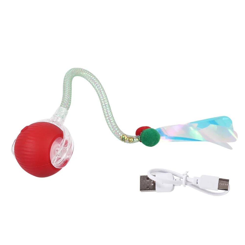 Rechargeable Intelligent Interactive Cat Dog Ball with Fake Tail Automatic Teasing Chew-resistant Pet Play Prop