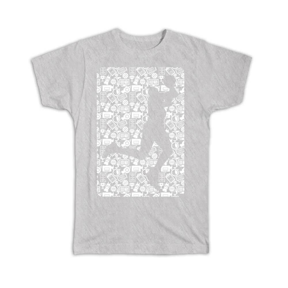 Gift T-Shirt : Basketball Player Sport Black And White Art Print Silhouette XL
