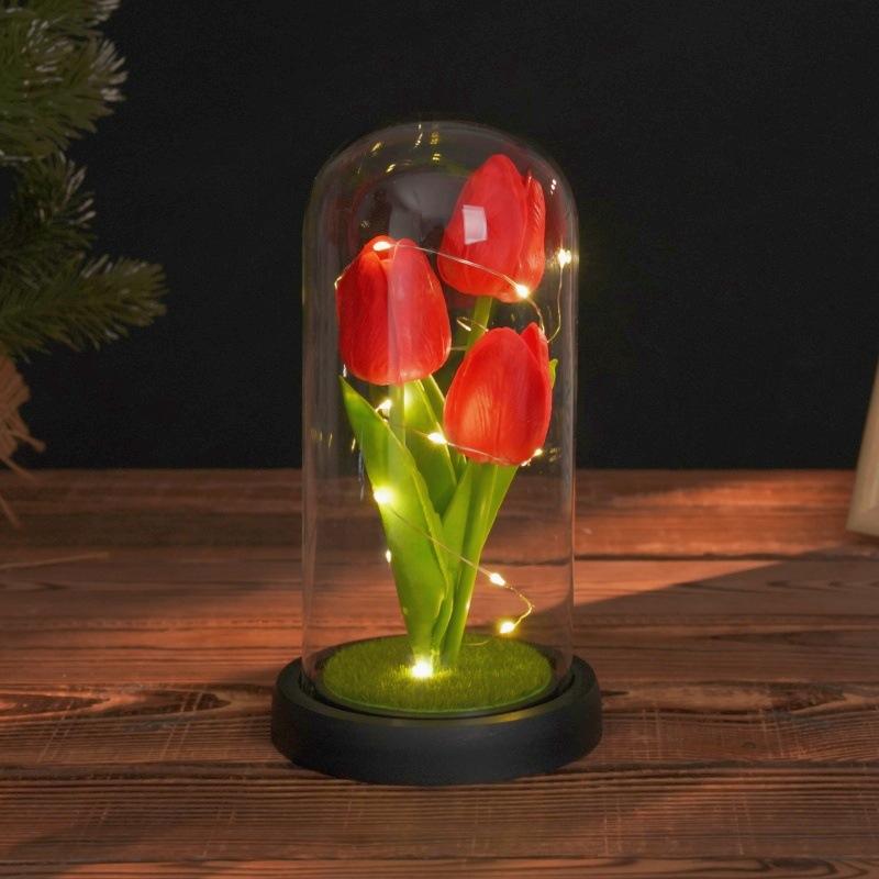 Simulation tulip glass cover ornament creative night light Mother's Day Valentine's Day gift for girlfriend