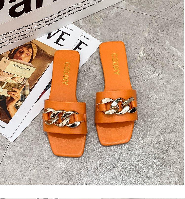 

Women s Black Slipper, Flat Open Toe House Slipper With Chain Buckle For Indoor/Outdoor, Comfortable, Fashionable And Elegant 35 оранжевый