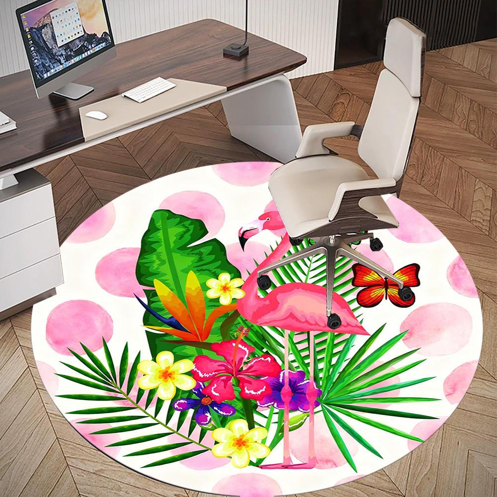 1pc Flamingo Tropical Round Chair Mat Office Area Rug - Non-Slip, Floor Mat for Office, Bedroom, Ideal Home Decor Gift C0112007