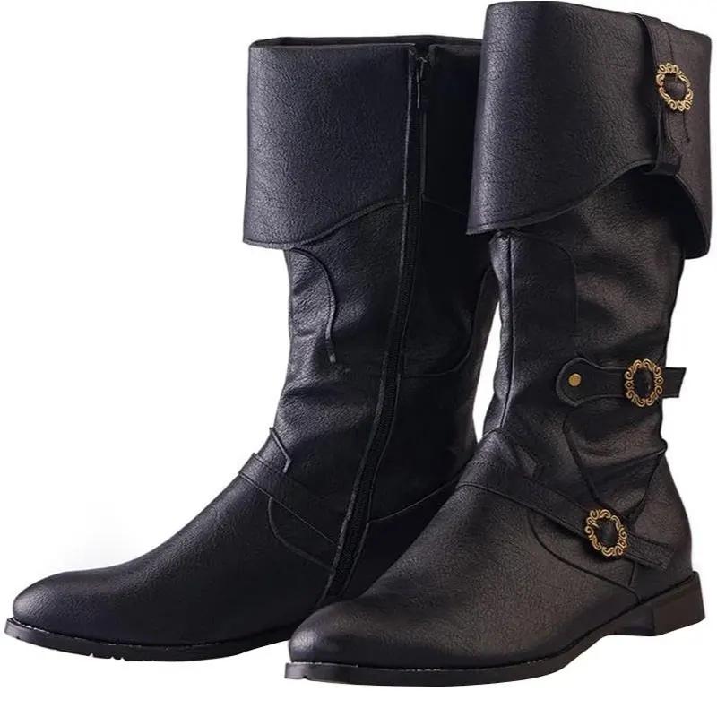 Retro Medieval Boots Nordic Viking Pirate Men Women Boots Riding Long Cosplay Boots for Halloween Party