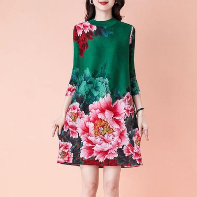 New Printed Dress Women 2022 Spring Autumn Loose Ladies Round Neck Dress