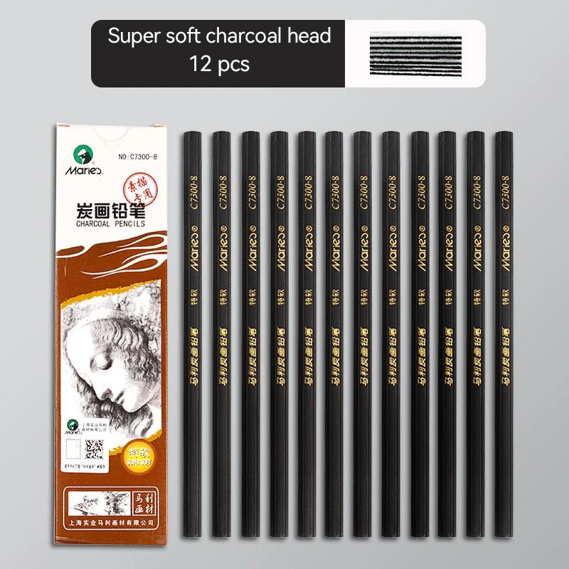 Professional Charcoal Pencils Set for Drawing Sketching Shading Blending 10/12pcs Artists Wooden EX-Soft Medium Hard Pencils
