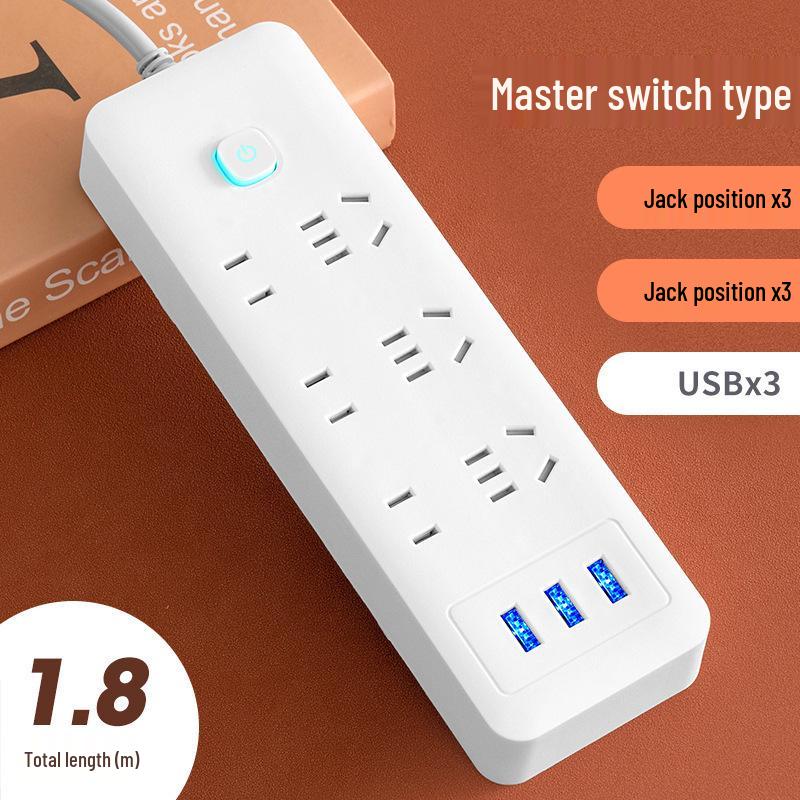 Multi-Function Household Power Strip with Cord, featuring a Multi-Hole Socket Panel for Dorms