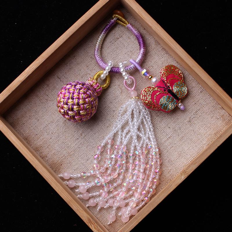 Number 16 Handmade Tassel Accessory with Ball Charm, Pearl, and Spinel Details.