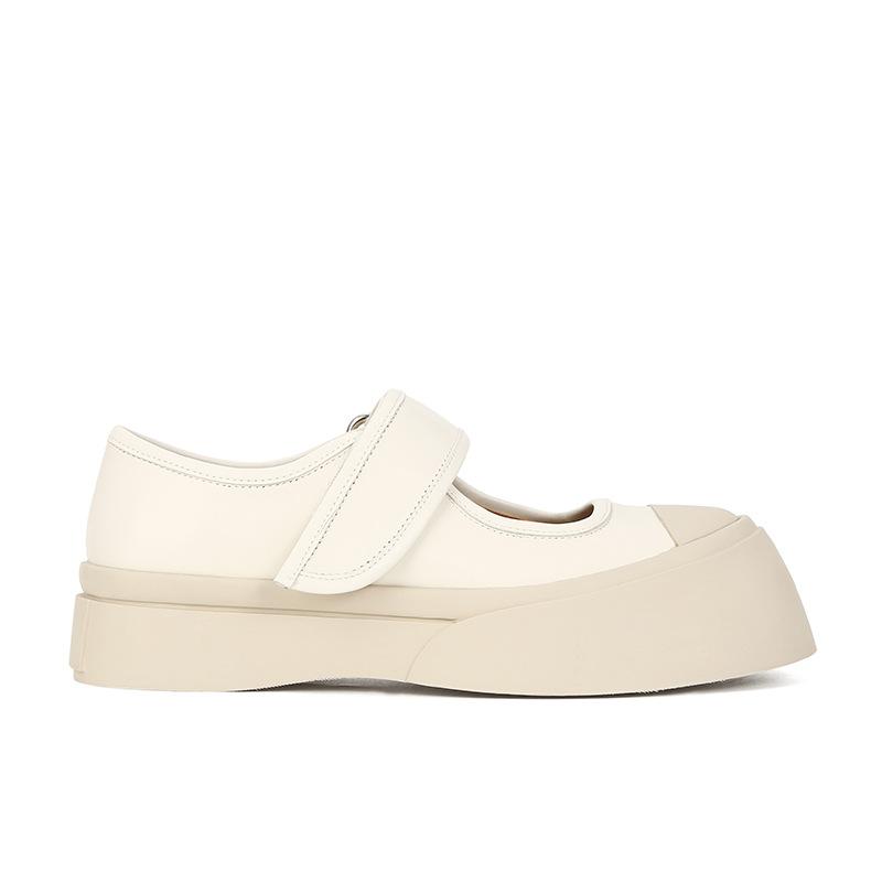 Cowhide version~ Velcro color matching little white shoes muffin platform casual Mary Jane shoes women's big head shoes