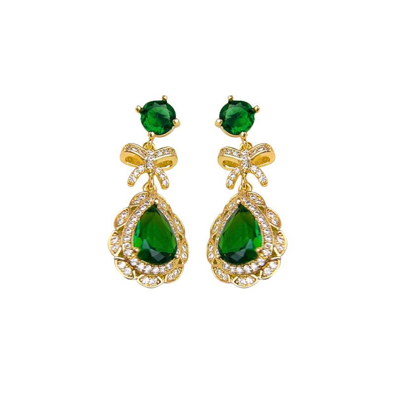 Emerald Retro Mosquito Coil Disc Ear Clips Elegant Temperament Stud Earrings French High-end Romantic Light Luxury Niche Earrings Women