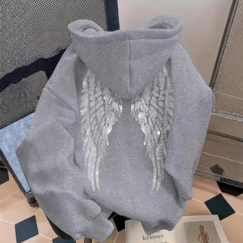 Kapuzenpullover mit Flügelaufdruck, lässig, locker