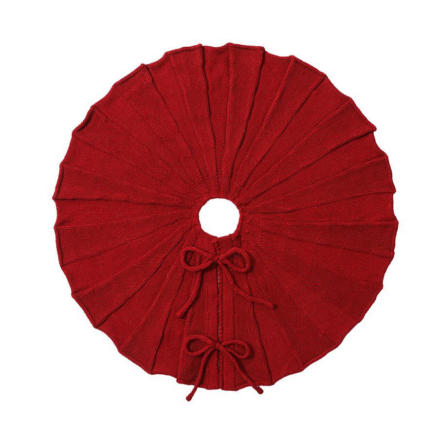 Classic Red Chunky Knit Christmas Tree Skirt: Cozy Holiday Decoration