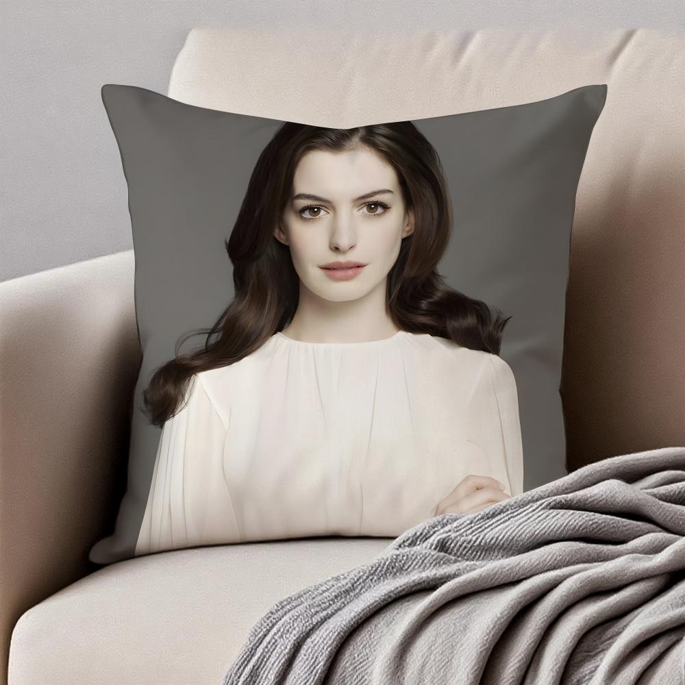 Attractive actress AAnne Hathaway Cushion Cover Pillowcase Antidustmite Invisible Zipper Short Plush Sofa Cushion