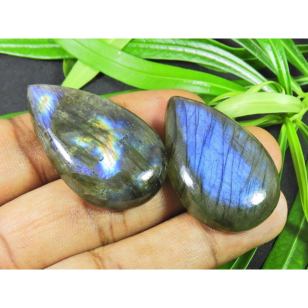 39-40MM Natural Purple Labradorite Pear 2Pcs Cabochon Loose Gemstone 139Cts. SK-4222