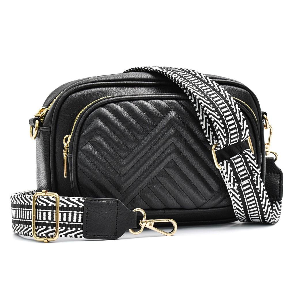 Ielgy Embroidered Grid Messenger Bag Retro Popular Color-Blocking Webbing Shoulder Small Square Bag
