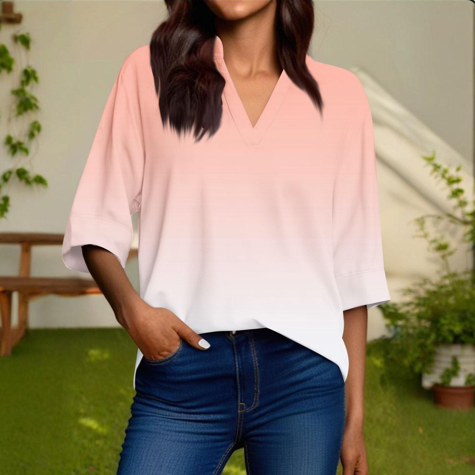 

Жіноча модна повсякденна сорочка з V-подібним вирізом рукав 3/4 пуловер топ XL помаранчевий