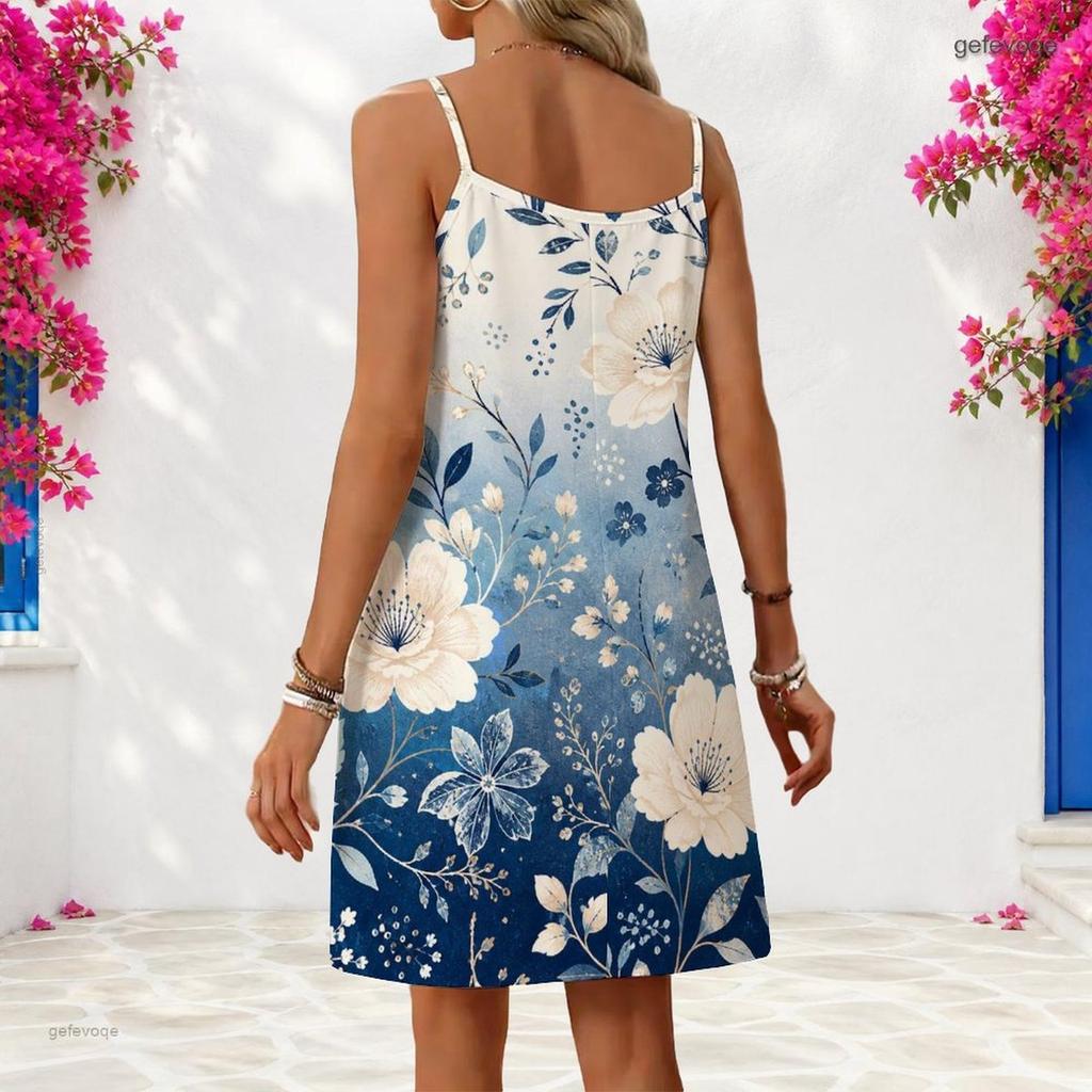 Women Plus Size Criss Cross Neck Strappy Sleeveless Floral Printed Curved Hem Black Dress