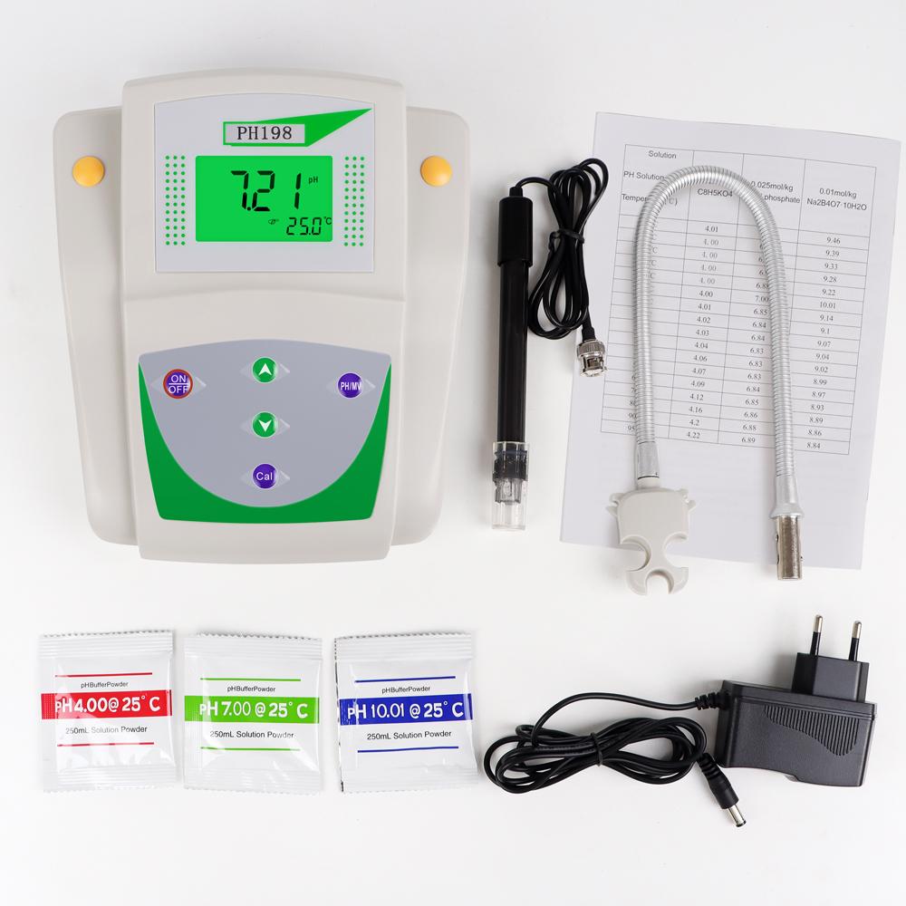 Digital Benchtop PH Meter Large LCD Screen Water Quality Tester PH Measuring Instrument Temperature Compensation for Lab