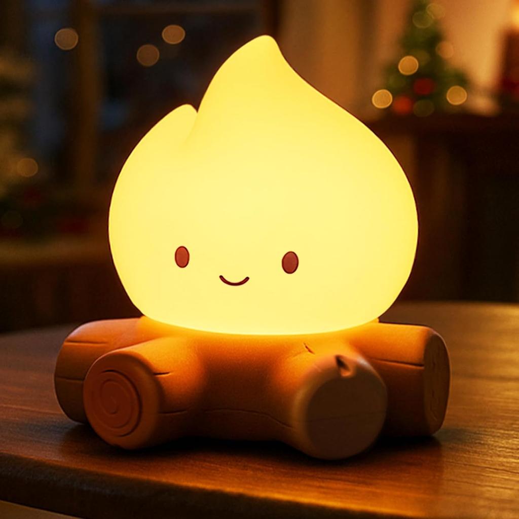 Cute Campfire Night Light Silicone Sleeping Nightlight With Stepless Dimming Rechargeable Beside Lamp For Halloween Decor