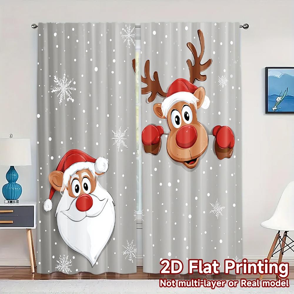 

2D Flat Printing JIT 2pcs Curtains (Without Rod) Festive Fridge Fun Creative Modern Curtains Polyester Easy Install Curtains 100*130 Rod Pocket 1pcs