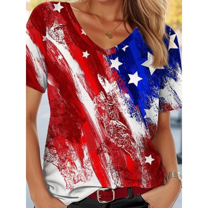 Fashionable Women's V-neck Casual Short Sleeved T-shirt,Rretro Sports Style Casual Sportswear