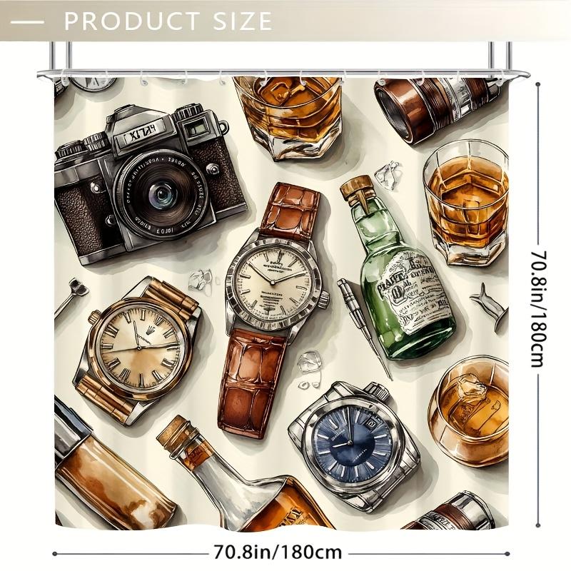 Luxury Watches Pattern Shower Curtain , Durable Polyester, Easy Clean, for Bathroom/Bathtub/Window Decor