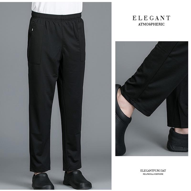 Men's & Women's Full Elastic Black Stretch Chef Pants for Kitchen, Catering, Waitstaff, and Cleaning.