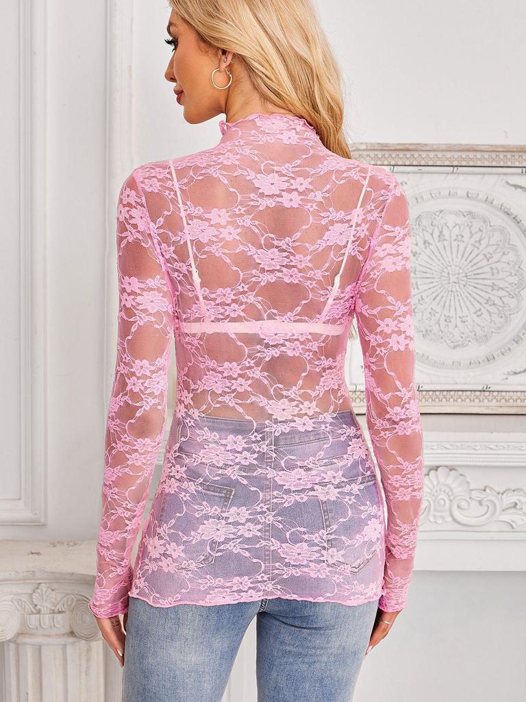 TK2025 Slim Fit Sommer Mesh Spitze Langarm Oberteil für Damen